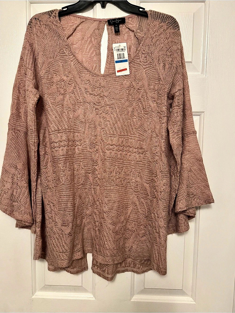 Jessica Simpson Textured Bell Sleeve Tunic sweater, rose color, size XL